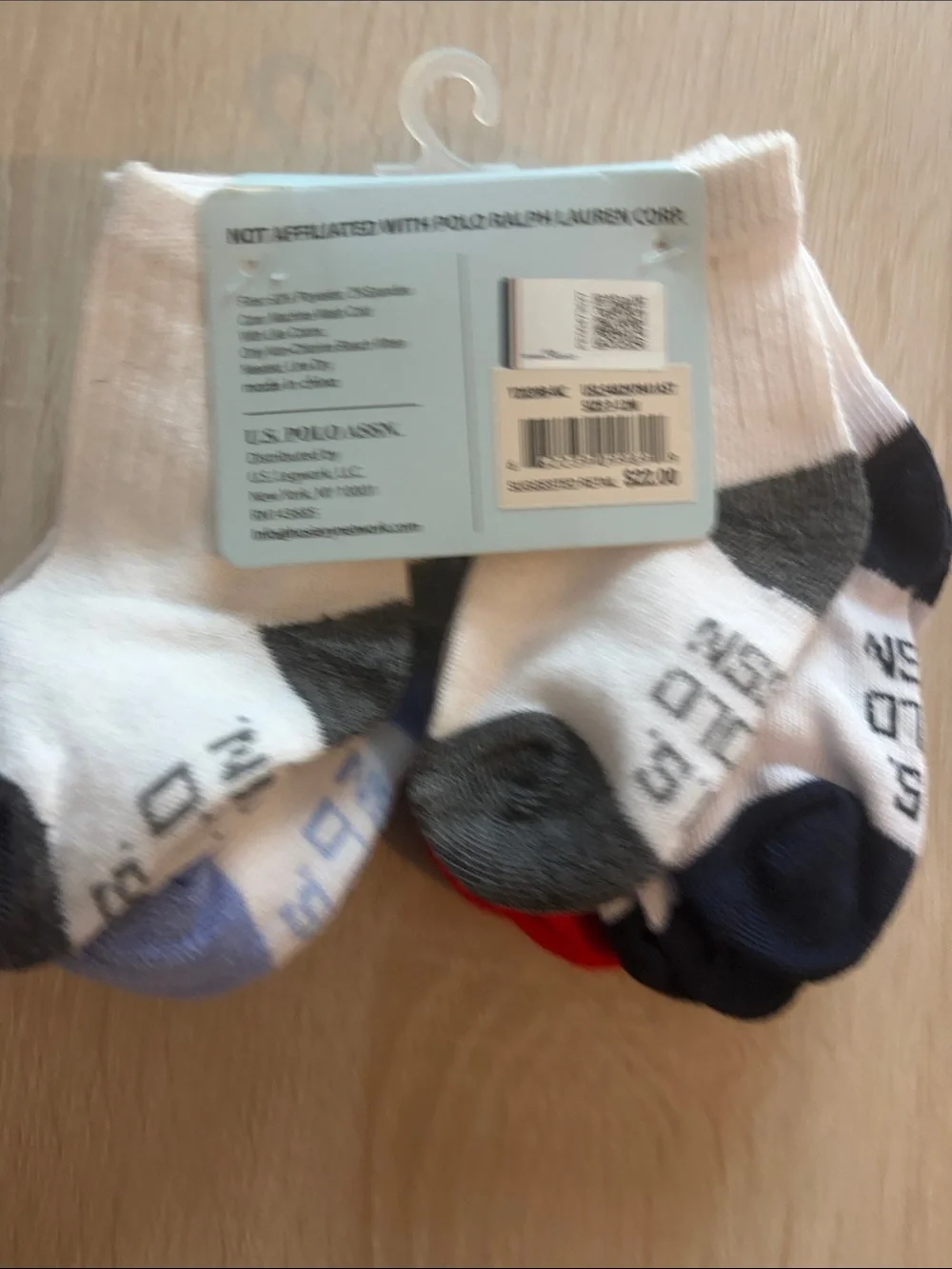 U.S. Polo Assn. Kids Crew Socks - White with Red & Teal Accents
